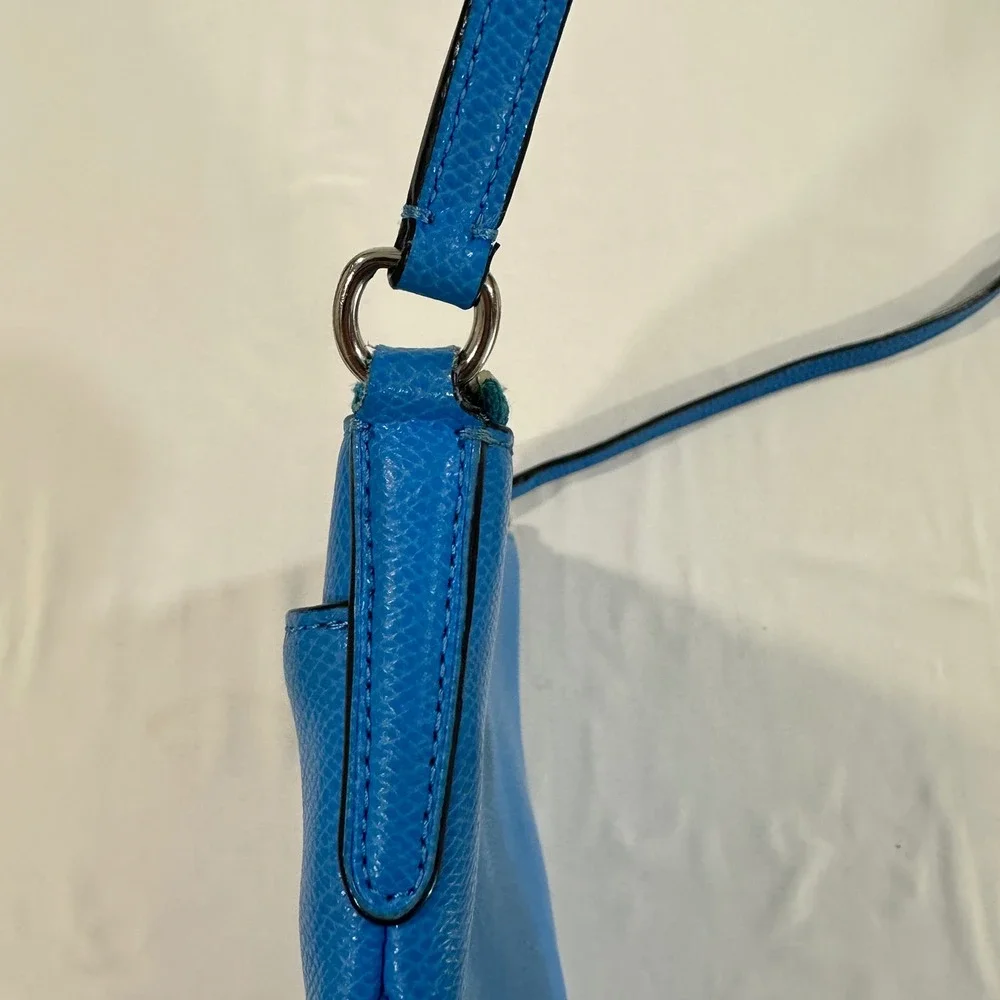 Coach Crossgrain Leather Crossbody Bag Blue Silver Hardware Slim Messenger Small
